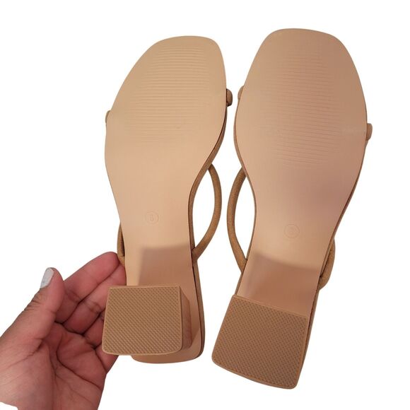 Women's Tan Suede Heeled Sandals With Block Wooden Heel & Strappy Design Size 8 - Picture 9 of 12